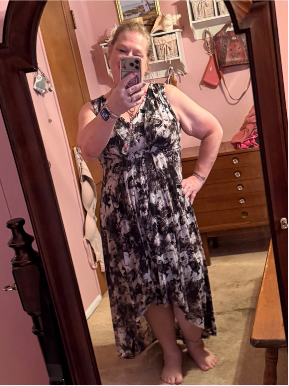 Simply Vera Vera Wang High Low Dress XL Black White Floral Soo Soft! - Picture 3 of 17